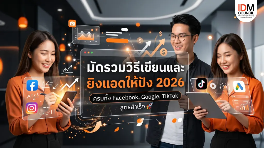 เรียนรู้การยิงโฆษณาออนไลน์ทุกแพลตฟอร์ม Facebook Ads, Google Ads, TikTok Ads, LINE Ads พร้อมเทคนิคปิดการขายและลด Cost ด้วย Digital Advertising ที่ได้ผลจริง